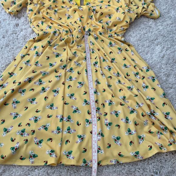 Alexia Admor Oakless Flutter Sleeve Fit & Flare Yellow Floral Dress Size Medium - Picture 12 of 13
